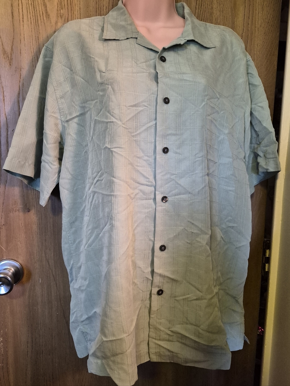 Sage Green Short Sleeve Button Up Alfani Shirt Size  M Casual Checked